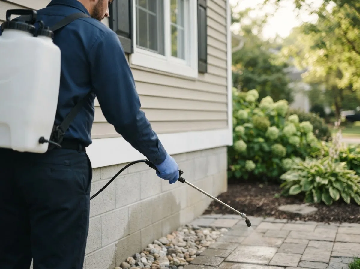 Pest control technician inspecting a home in Markleton, PA